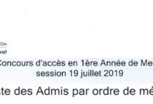 Résultats du concours d’accès à la 1ère année des études en médecine dentaire 2019/2020 7 Résultats du concours d’accès à la 1ère année des études en médecine dentaire