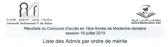 Résultats du concours d’accès à la 1ère année des études en médecine dentaire 2019/2020 10 Résultats du concours d’accès à la 1ère année des études en médecine dentaire