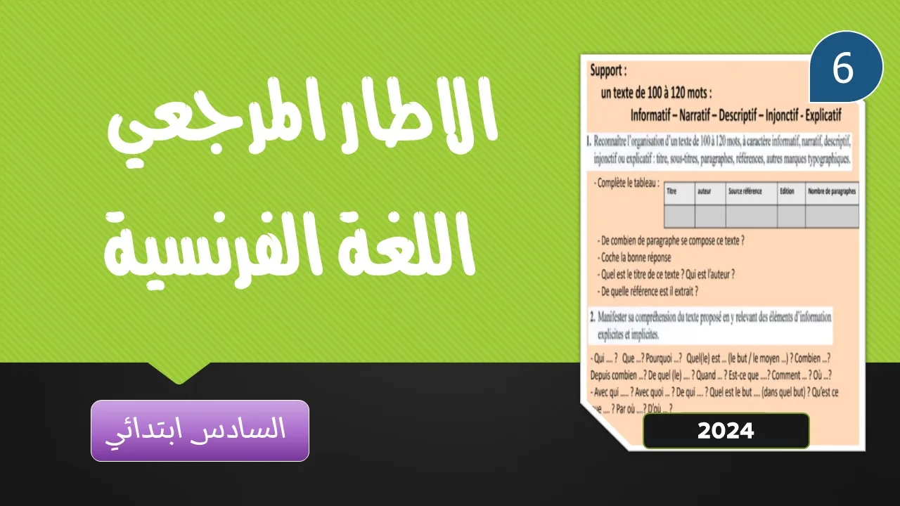 الإطار المرجعي للامتحان الإقليمي فرنسية 2024 - السادس 9 الإطار المرجعي المكيف لامتحان اللغة الفرنسية يوليوز 2024