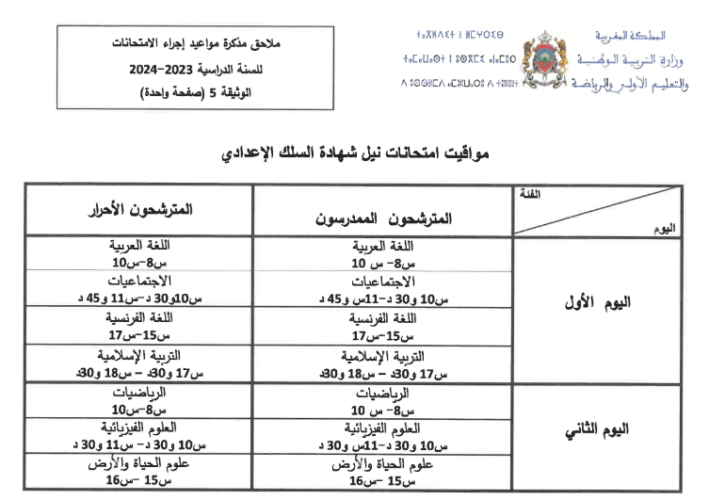 مواعيد الامتحانات الإشهادية 2024 بالمغرب 3 برنامج الامتحان الجهوي 2024 الثالثة إعدادي
