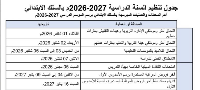 تحميل مجموعة شاملة من الوثائق التربوية 2026-2027 خاصة بالأستاذ وورد قابلة للتعديل 11 جدول تنظيم السنة الدراسية 2026-2027