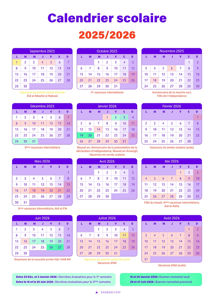 calendrier scolaire 2025 2026