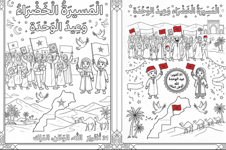 عيد الوحدة بالمغرب 2026: أنشطة تربوية وأفكار للاحتفال في المدرسة 4 بطاقات للتلوين بمناسبة عيد الوحدة pdf